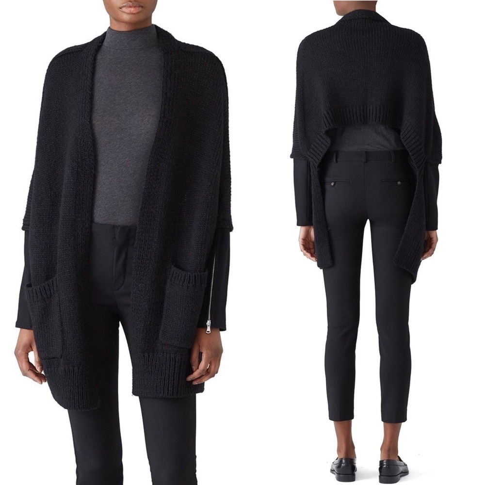 KAUFMANFRANCO Wool Alpaca Chunky Knit Cropped Back Zip Sleeve Cardigan Sweater M